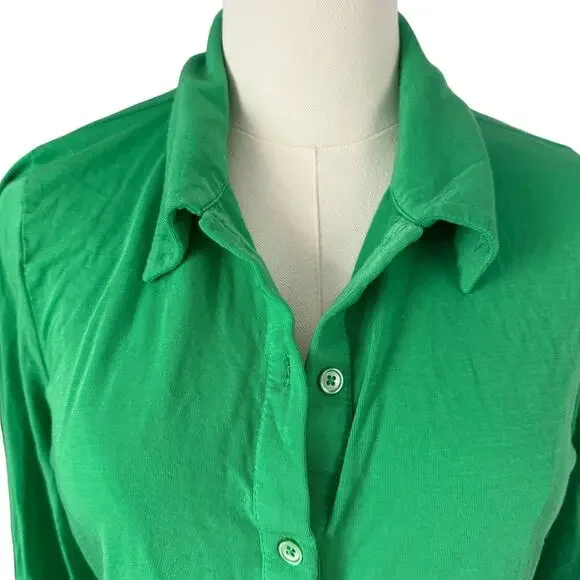Wilfred Aritzia Pose Green Button-Up Shirt Tencel Lyocell Demure Bold Maximalist - Picture 3 of 13